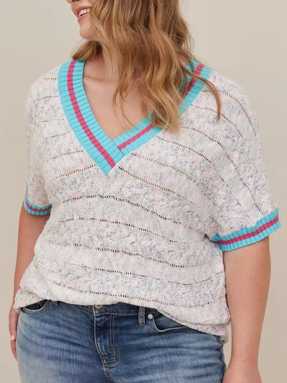 NEW NWT TORRID 0 Plus Size Cable Dolman Pullover Sweater Cotton Short Sleeve Y2K